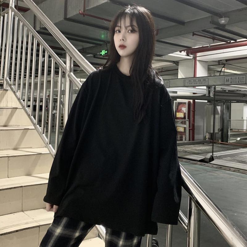 itGirl Shop CASUAL SOLID COLOR OVERSIZED LONG SLEEVE T-SHIRT