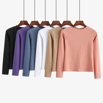 Casual Solid Color Round Neck Long Sleeve T-Shirt