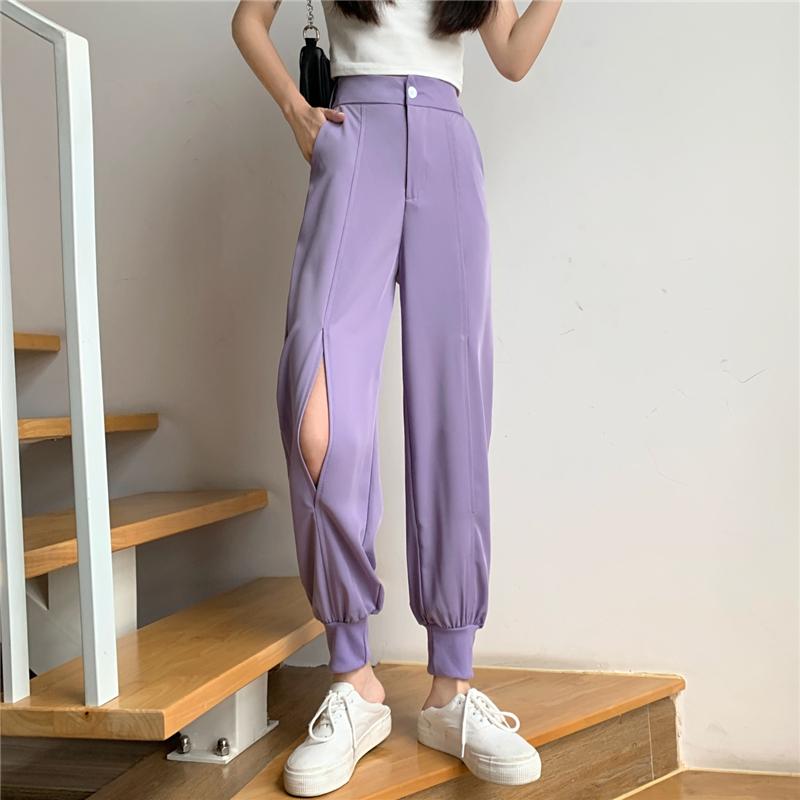 Casual Summer Ankle Cuff Open Knees Solid Colors Pants