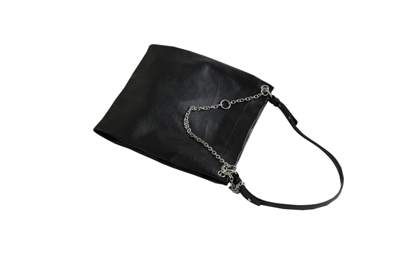 Chain Strap Large Black Leather Shoulder Tote Bag