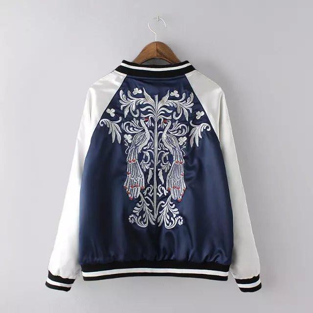 CHINA FLORAL EMBROIDERY SILK BOMBER JACKET - itGirl Shop
