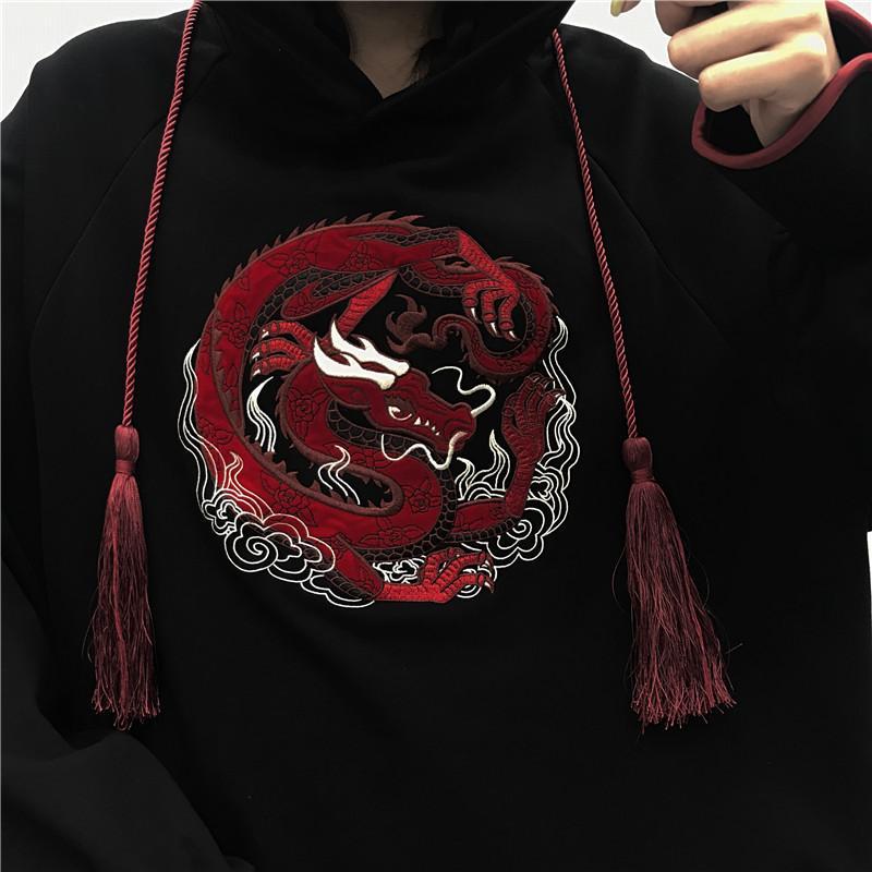Chinese Dragon Embroidery Oversized Sweatshirt