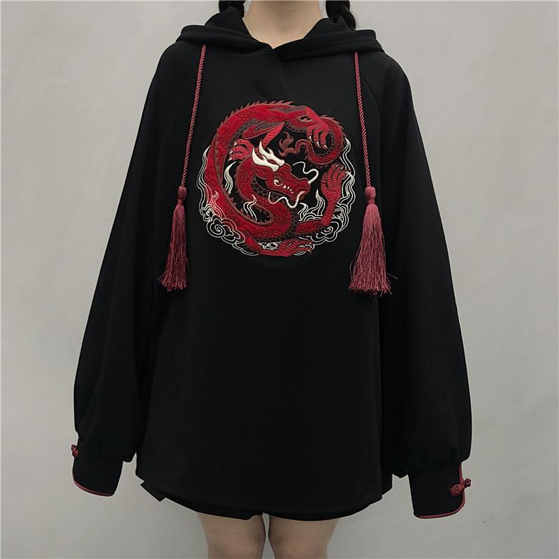 Chinese Dragon Embroidery Oversized Sweatshirt