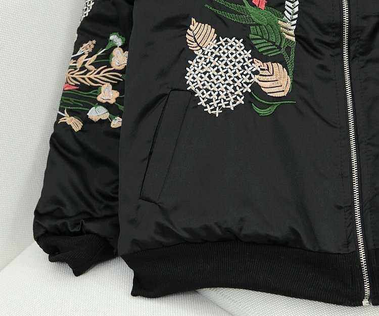 itGirl Shop CHINESE PLANTS EMBROIDERY BLACK SILK OUTWEAR JACKET