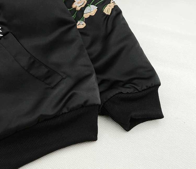 itGirl Shop CHINESE PLANTS EMBROIDERY BLACK SILK OUTWEAR JACKET