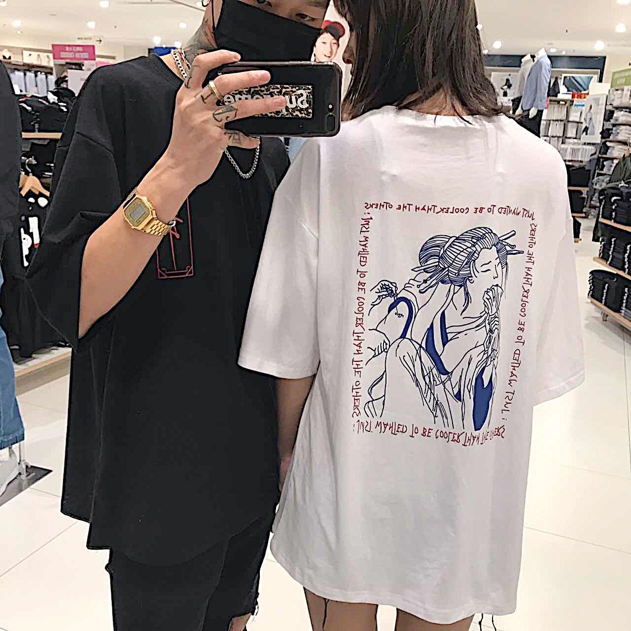 itGirl Shop CHINESE WOMAN BACK GRUNGE PRINT OVERSIZED T-SHIRT