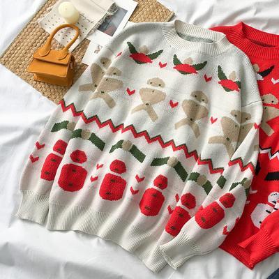 itGirl Shop CHRISTMAS PATTERN RED WHITE KNIT HOLIDAY SWEATER