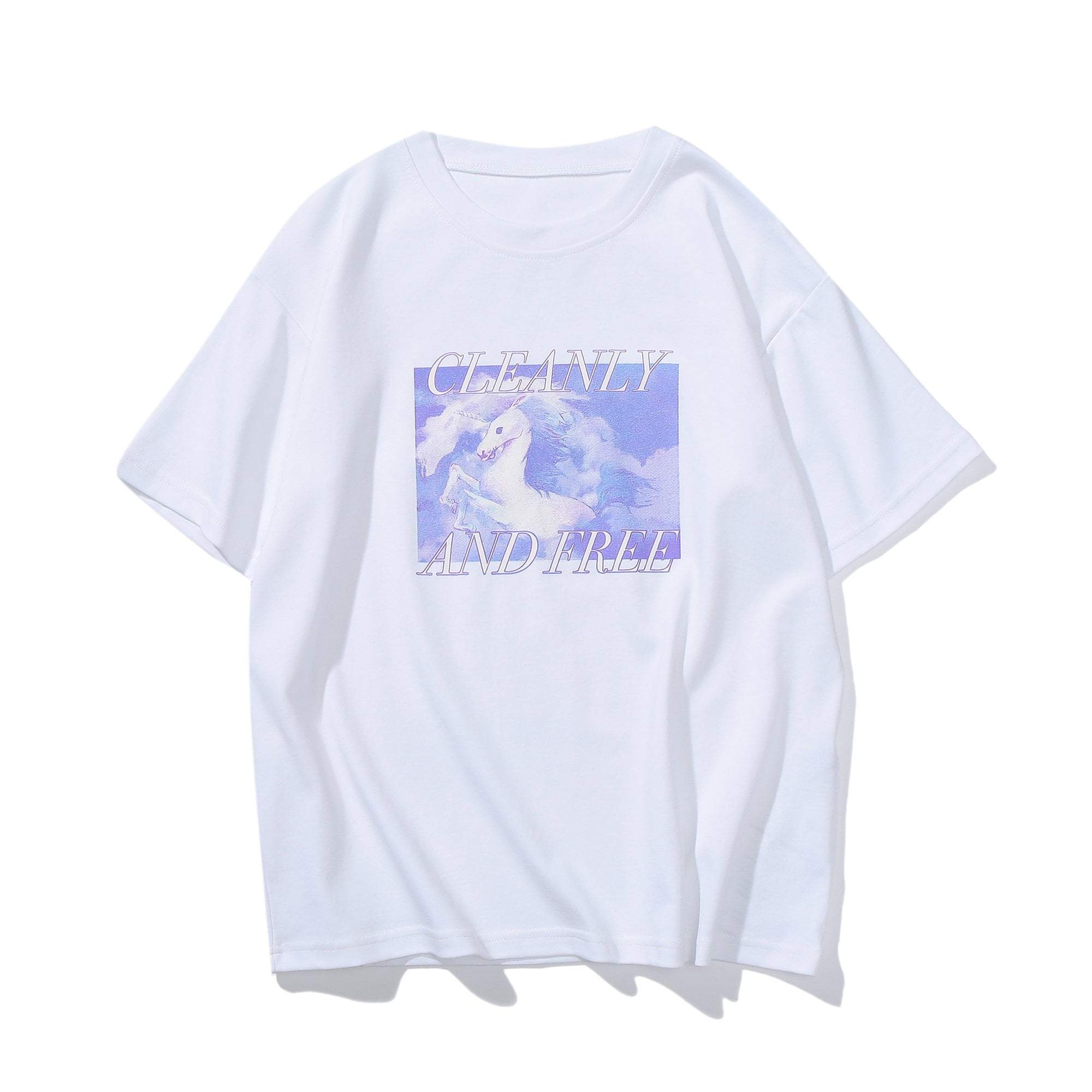 itGirl Shop CLEANY AND FREE UNICORN PRINTED WHITE T-SHIRT