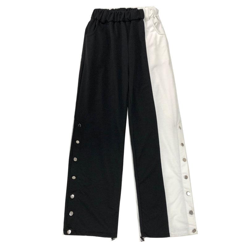 itGirl Shop COLOR BLOCK BLACK AND WHITE SIDE BUTTONS PANTS