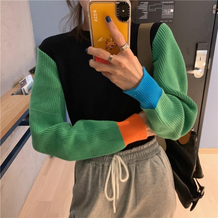 itGirl Shop COLOR BLOCK INTERNET GIRL KNITTED SWEATER
