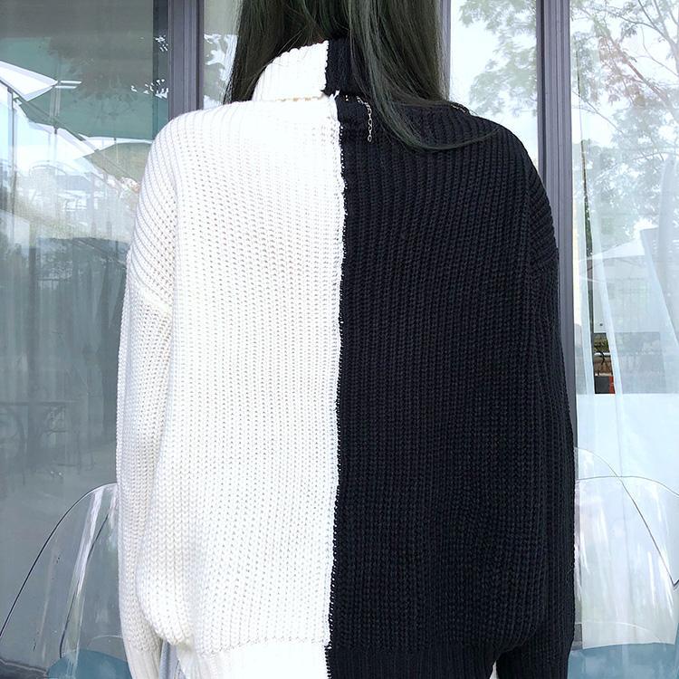 itGirl Shop COLOR BLOCK INTERNET GIRL LOOSE KNITTED SWEATER