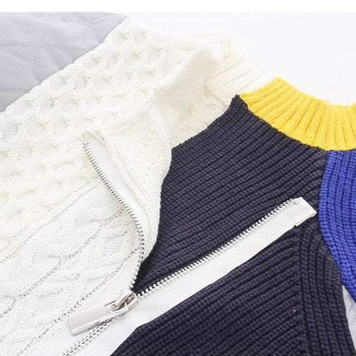 Color Block Knit Stitching Zipper Bomber Jacket