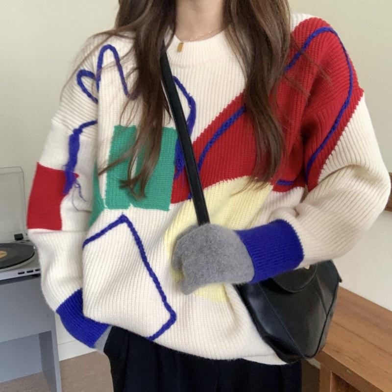 itGirl Shop COLORFUL ABSTRACT ART AESTHETIC KNIT OVERSIZED SWEATER