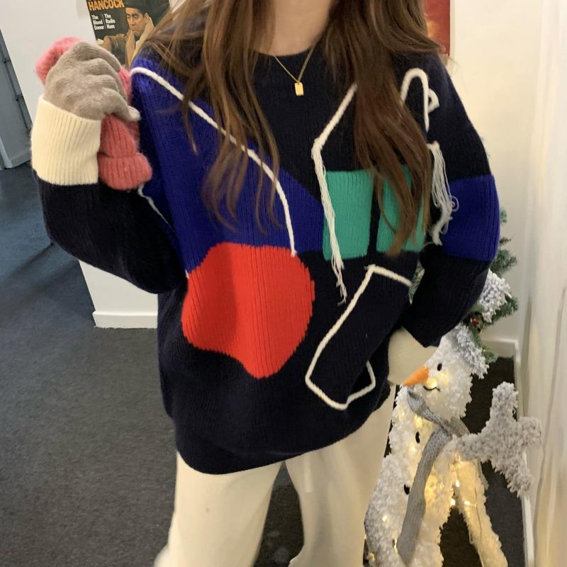 itGirl Shop COLORFUL ABSTRACT ART AESTHETIC KNIT OVERSIZED SWEATER