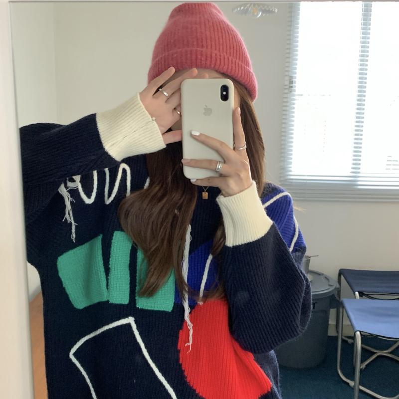 itGirl Shop COLORFUL ABSTRACT ART AESTHETIC KNIT OVERSIZED SWEATER