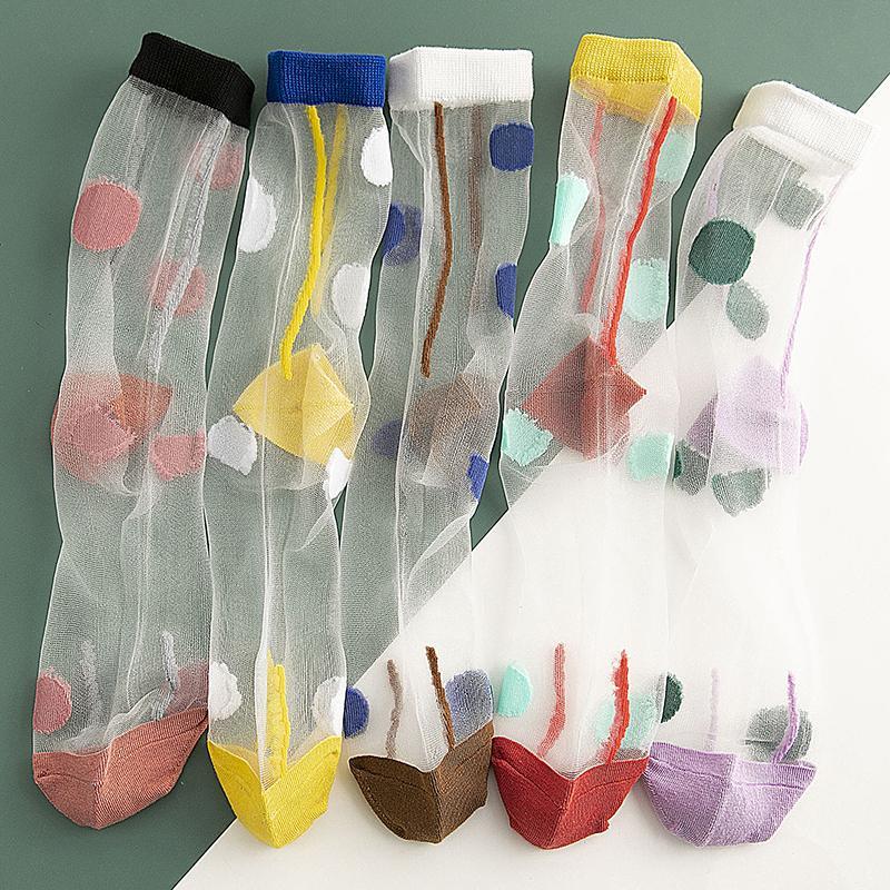 Colorful Dots Medium Thin Transparent Mesh Socks