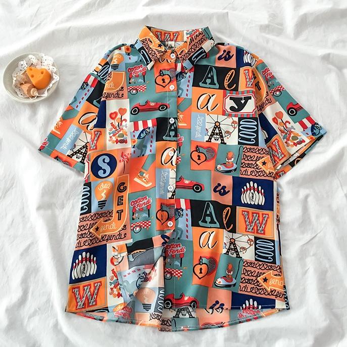 Colorful Vintage Art Collage Aesthetic Loose Shirt