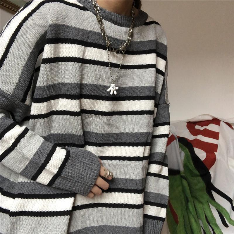 Striped Sweater Women's Aesthetic Knitted Sweater Oversized Loose Pullover  Grunge E-Girls Clothing Long Sleeve Top Blue at  Women's Clothing  store