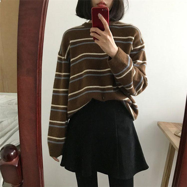 itGirl Shop CONTRAST THIN STRIPES TUMBLR AESTHETIC LOOSE SWEATER