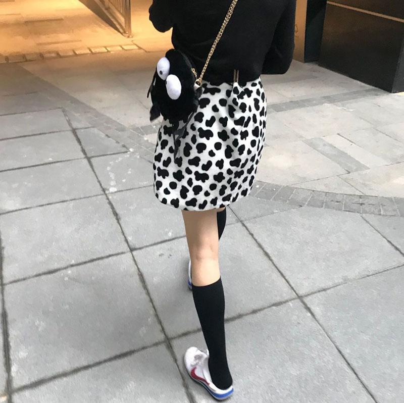 itGirl Shop COW PRINT SOFT PLUSH HIGH WAIST MINI SKIRT