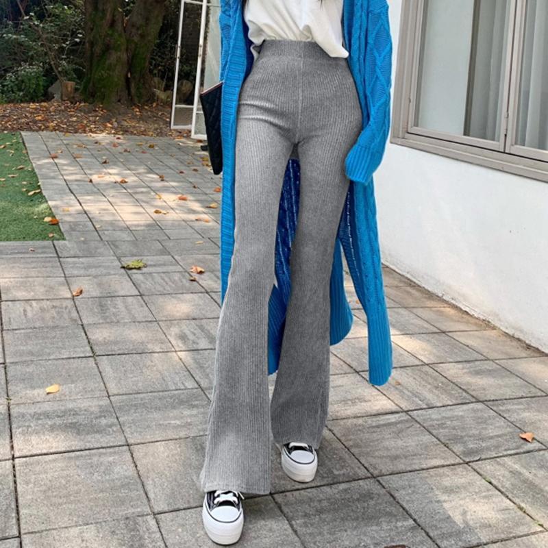 itGirl Shop COZY CORDUROY ELASTIC WAIST RIBBED FLARE TROUSERS