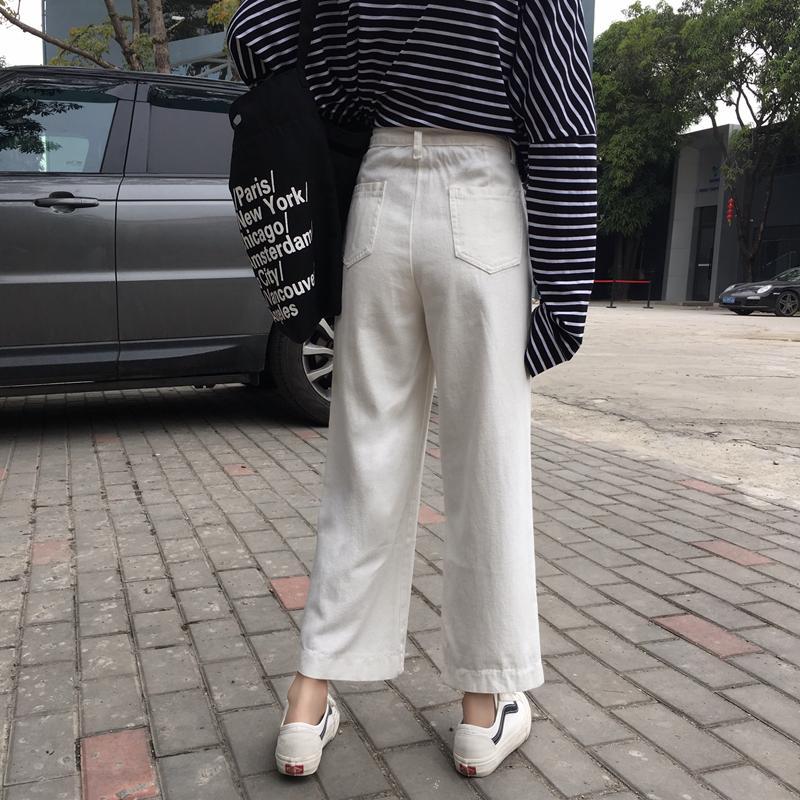 itGirl Shop CREAMY WHITE HIGH WAIST STRAIGHT CASUAL LOOSE PANTS
