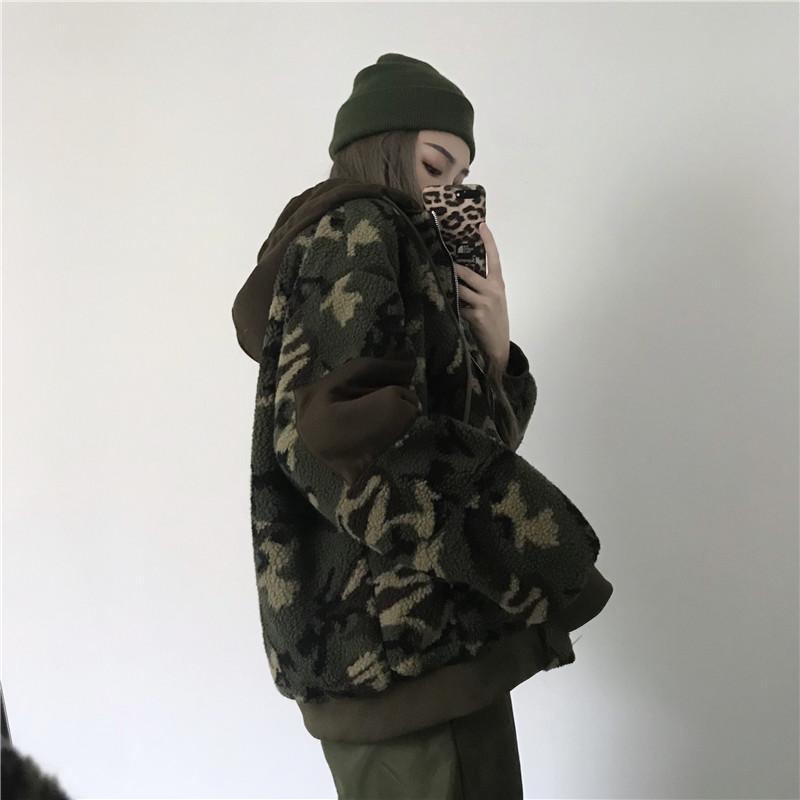 itGirl Shop CURLY GREEN MILITARY COLOR OVERSIZE OUTWEAR JACKET