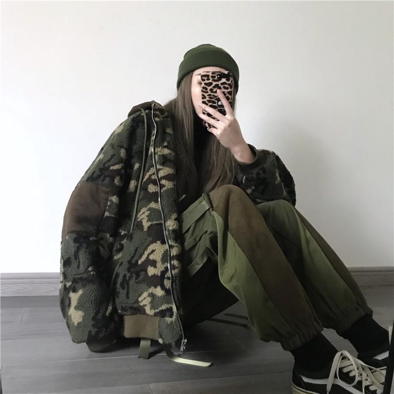 itGirl Shop CURLY GREEN MILITARY COLOR OVERSIZE OUTWEAR JACKET