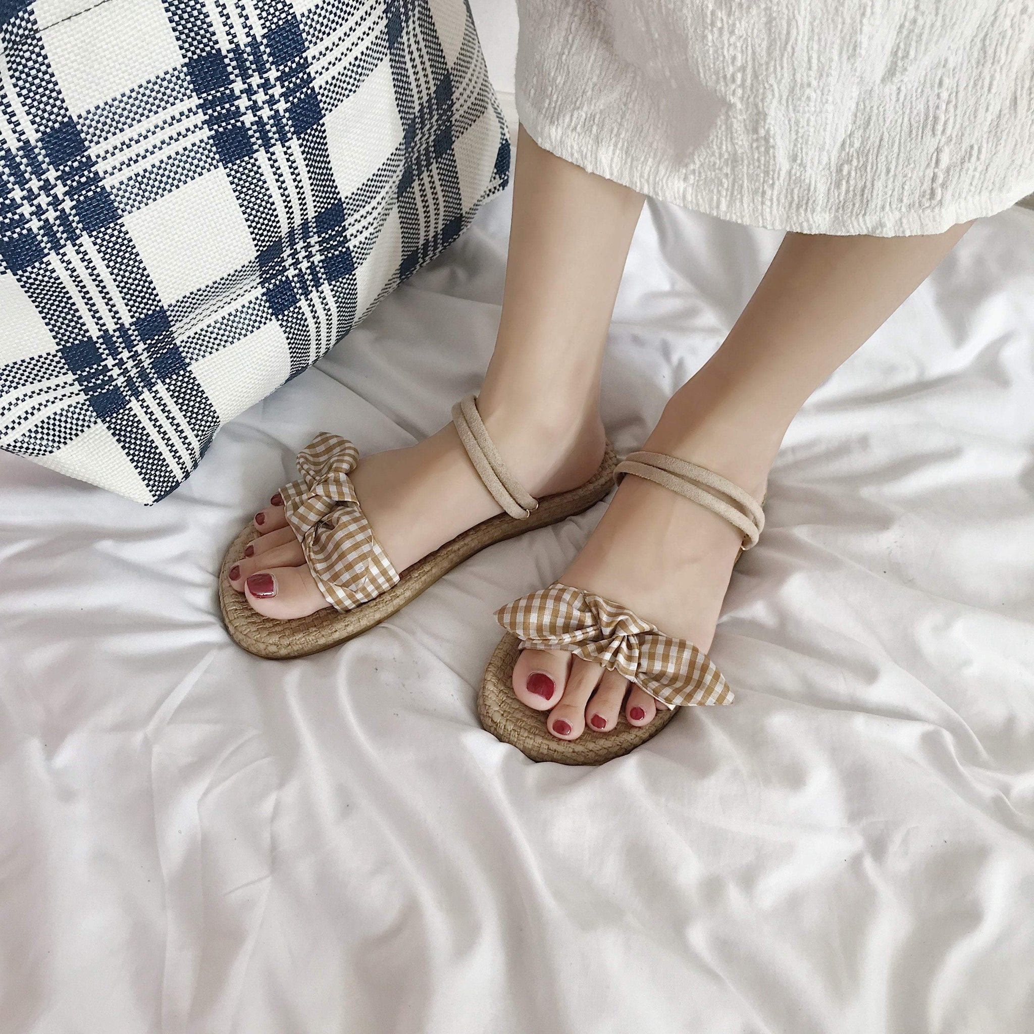 itGirl Shop - Aesthetic Clothing -Cute Bow Wooden Flat Summer Sandals