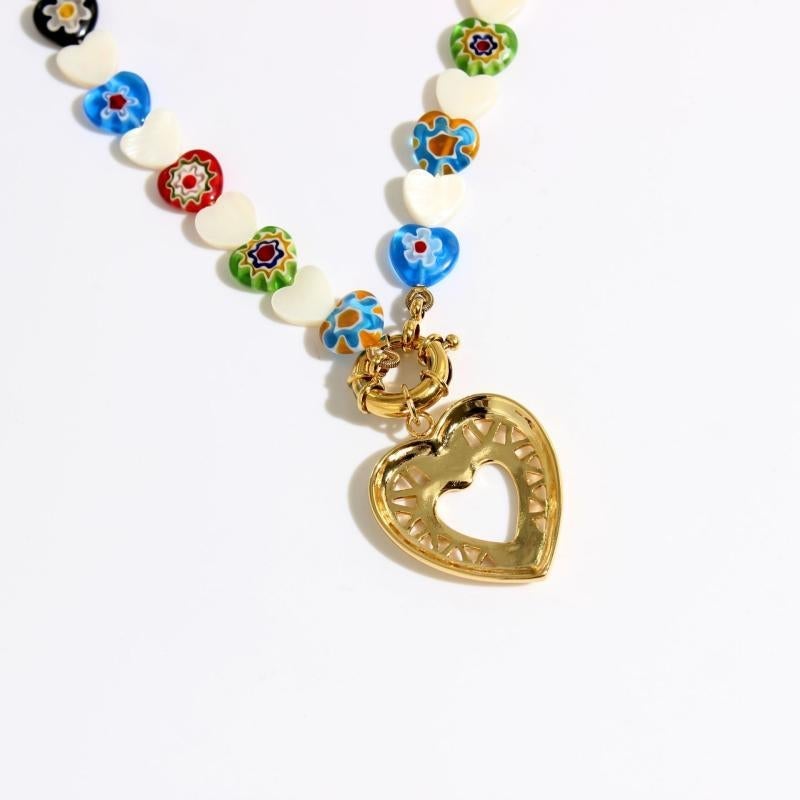 itGirl Shop CUTE COLORFUL HEART BEADS GOLDEN PENDANT NECKLACE