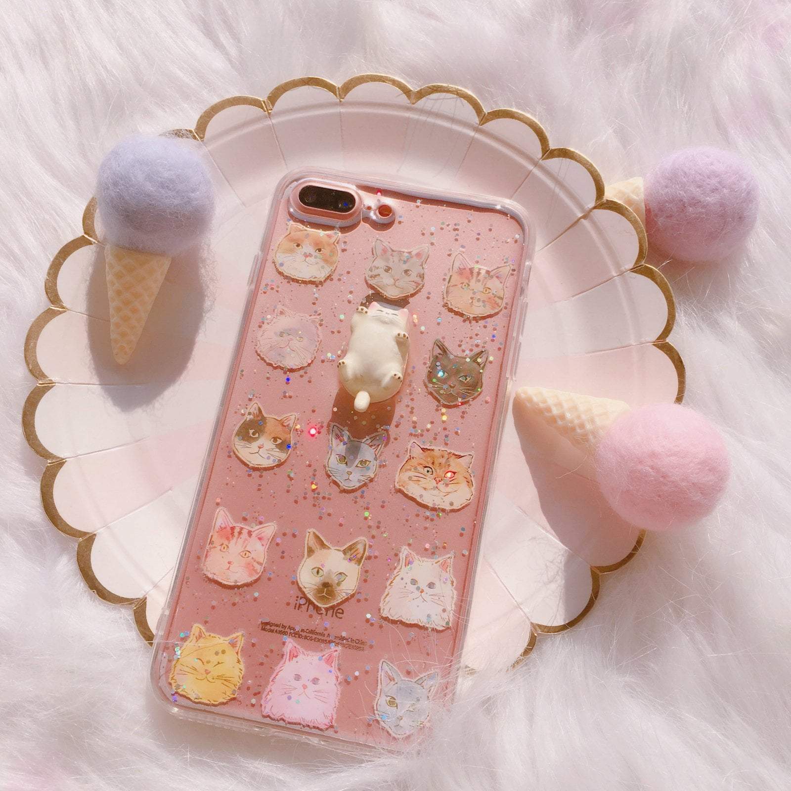 itGirl Shop CUTE FAT CAT SPARKLY PATTERN IPHONE COVER CASE