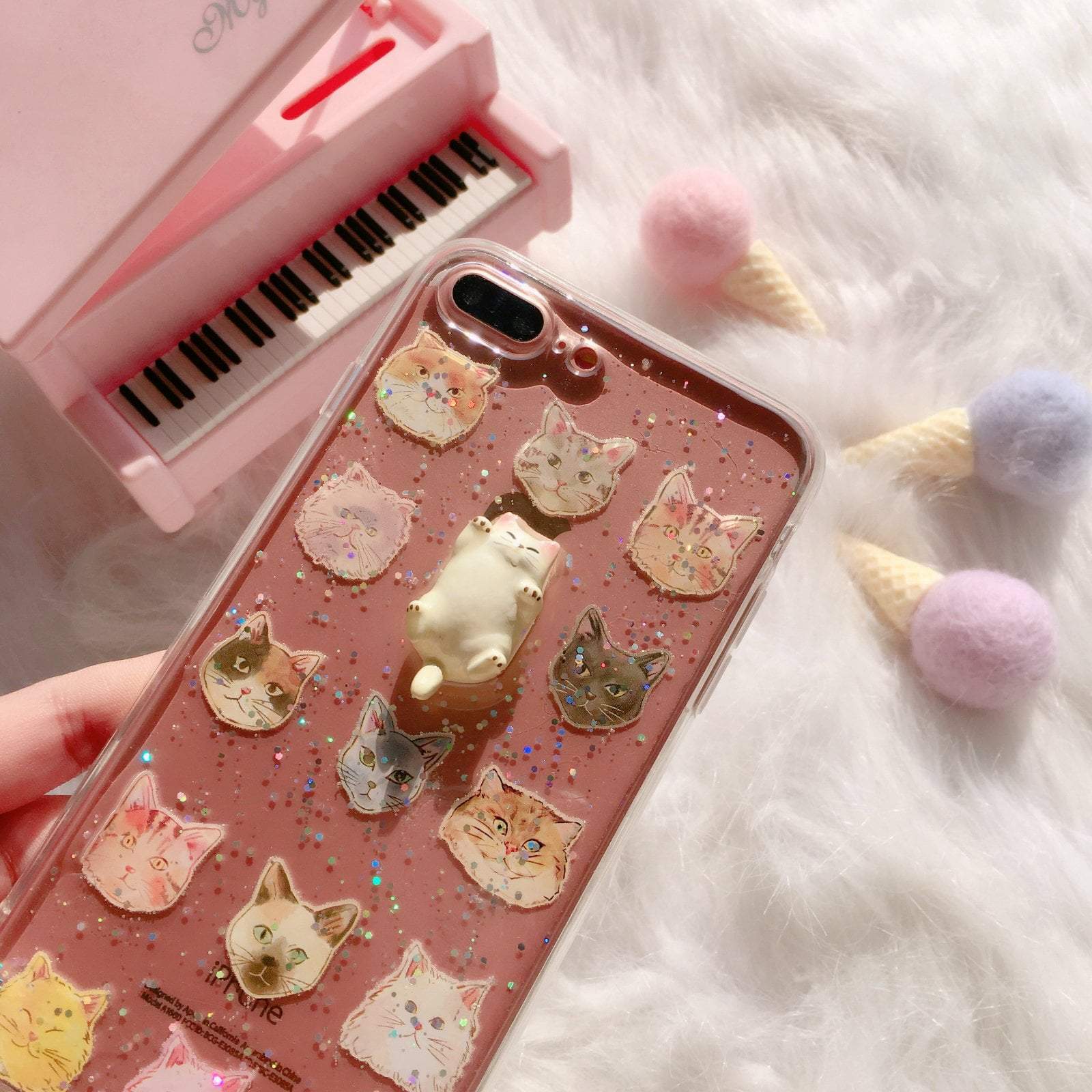 itGirl Shop CUTE FAT CAT SPARKLY PATTERN IPHONE COVER CASE