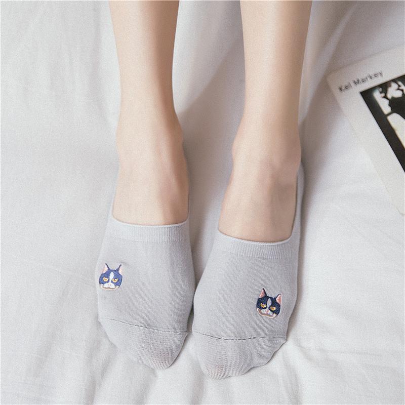 itGirl Shop CUTE KITTY SILICONE PAW EMBROIDERIES LOW SOCKS
