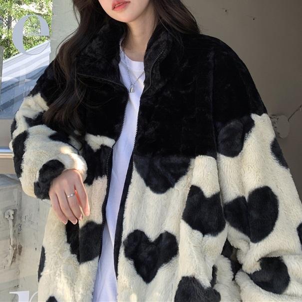 itGirl Shop CUTE PRINTED HIGH COLLAR FLUFFY COTTON PADDED JACKET