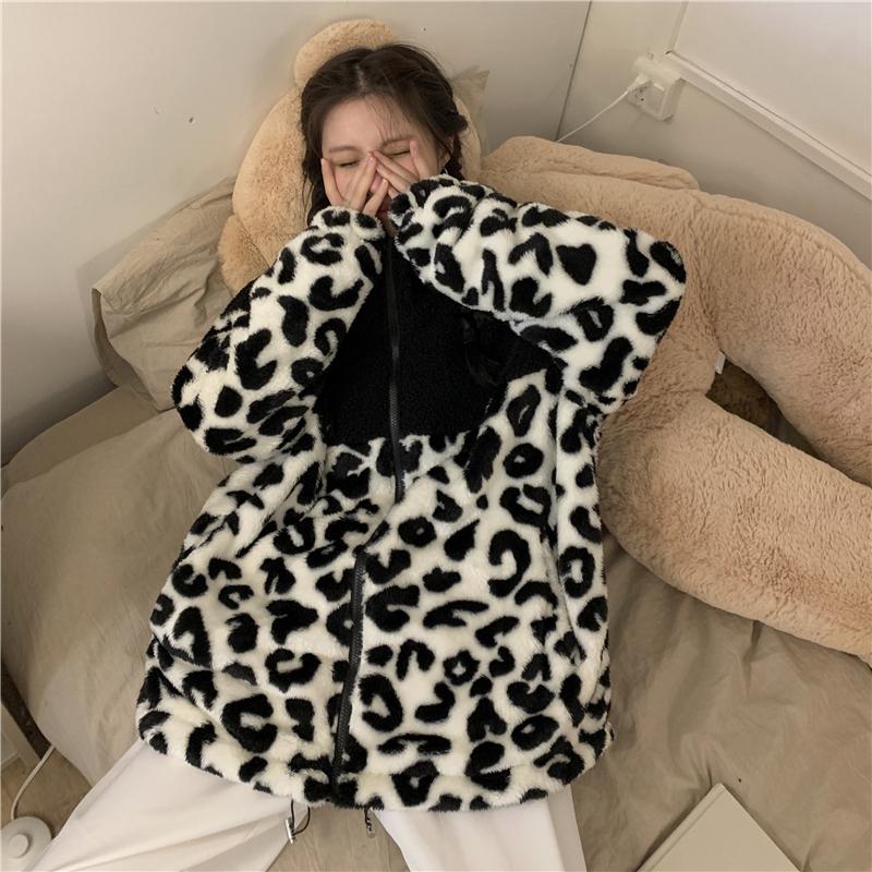 itGirl Shop CUTE PRINTED HIGH COLLAR FLUFFY COTTON PADDED JACKET