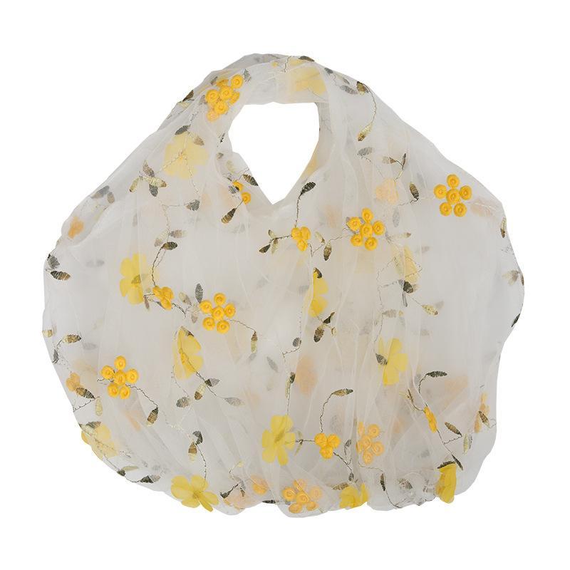 Cute Tiny Embroidered Flowers Transparent Mesh Bag