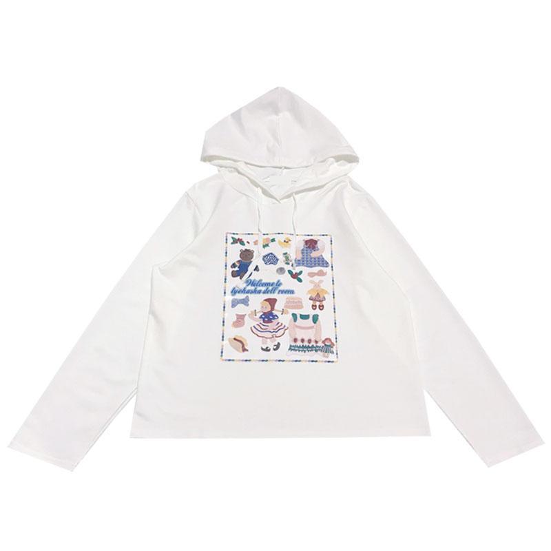 itGirl Shop CUTE TOYS PATTERN WHITE OVERSIZED HOODIE