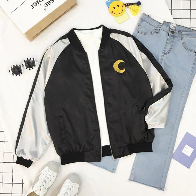 itGirl Shop CUTIE GIRL MOON EMBROIDERY BOMBER JACKET