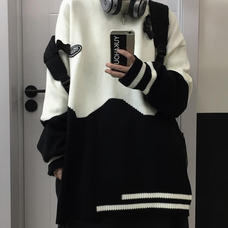 itGirl Shop DREAM PATCH CONTRAST COLOR KNIT OVERSIZED SWEATER