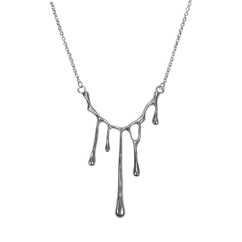 Aesthetic Clothing itGirl Shop Dripping Liquid Egirl Silver Metal Chain Necklace
