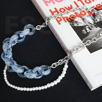 Aesthetic Clothing itGirl Shop Egirl Aesthetic Blue Plastic Steel Pearls Chains Necklace