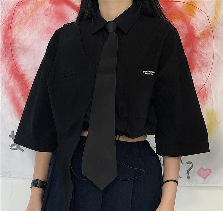 Egirl Outfit Asymetric Cropped Shirt With Tie