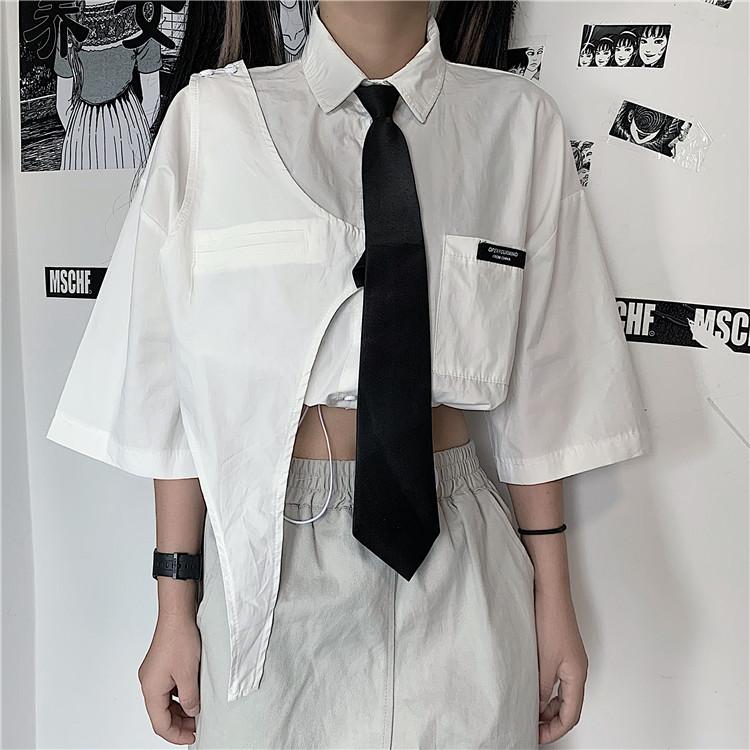 Egirl Outfit Asymetric Cropped Shirt With Tie