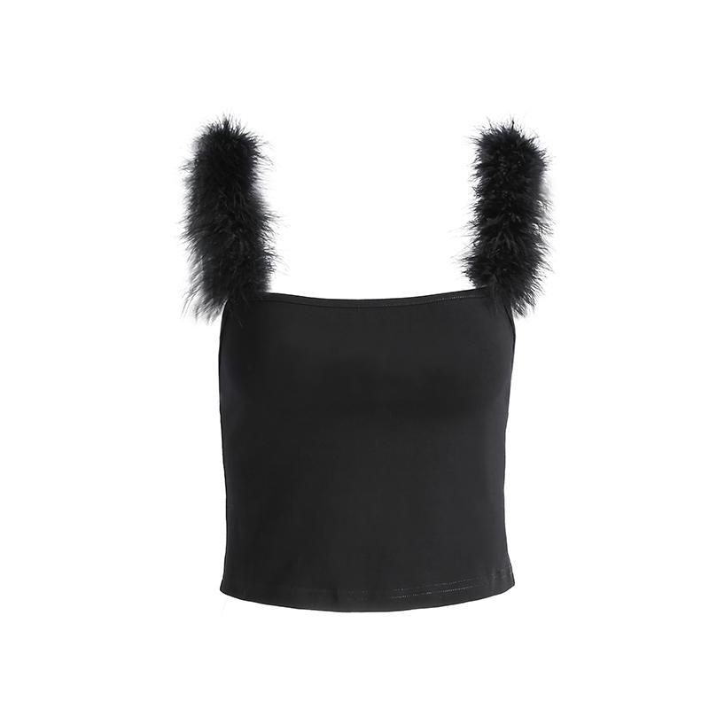 Itgirl Shop Aesthetic Clothing Fluffy Fur Strapps Sleeveless Crop
