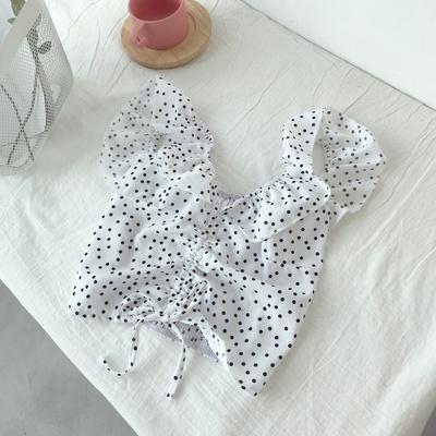 itGirl Shop FRILLED SUMMER WHITE DOTTED TOP