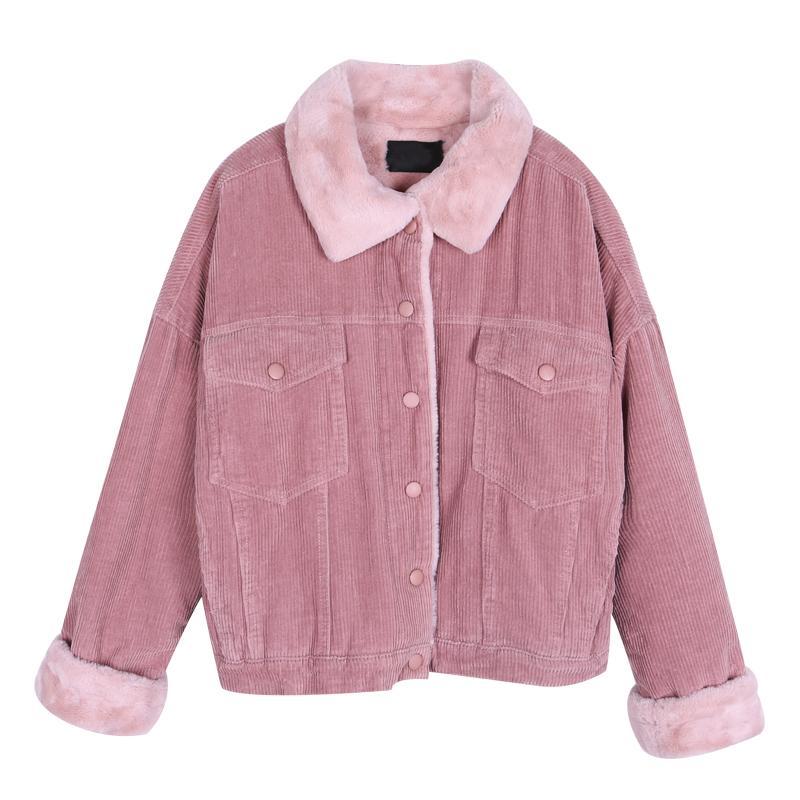 itGirl Shop FULL COLORED CORDUROY FAUX LAMP COLLAR BUTTONS OUTWEAR JACKET
