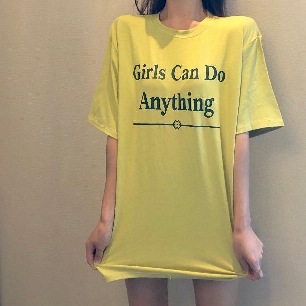 itGirl Shop GIRLS CAN DO ANYTHING OVERSIZED PASTEL COLORS T-SHIRT