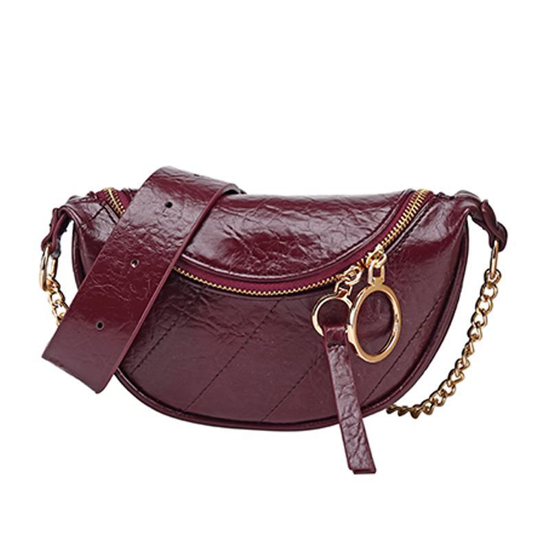 Golden Chain Black Wine Red Leather Aesthetic Bum Bag