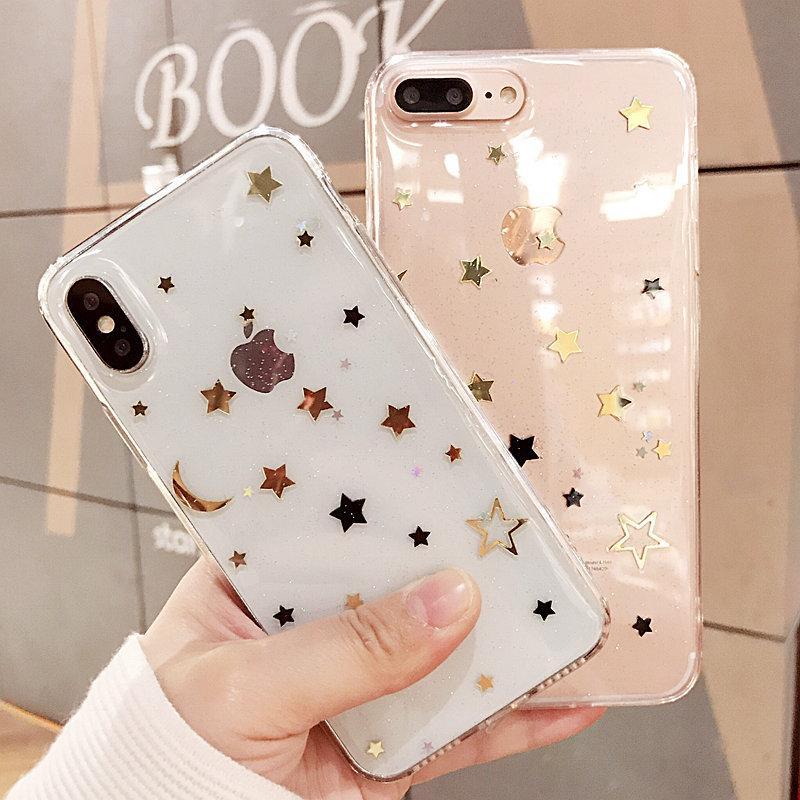 itGirl Shop GOLDEN STARS NIGHT SKY TRANSPARENT SILICONE IPHONE COVER CASE