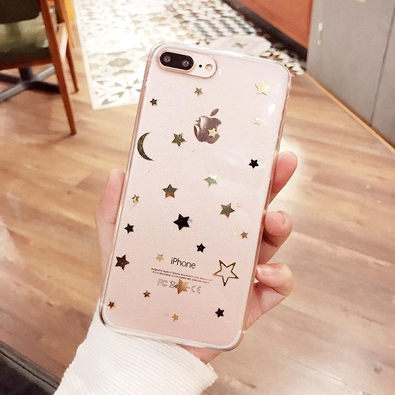 itGirl Shop GOLDEN STARS NIGHT SKY TRANSPARENT SILICONE IPHONE COVER CASE